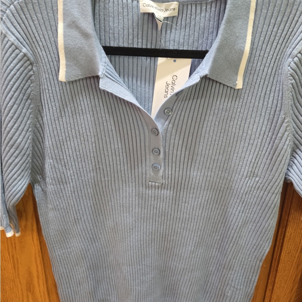 Calvin Klein Jeans Light Blue Ribbed Polo